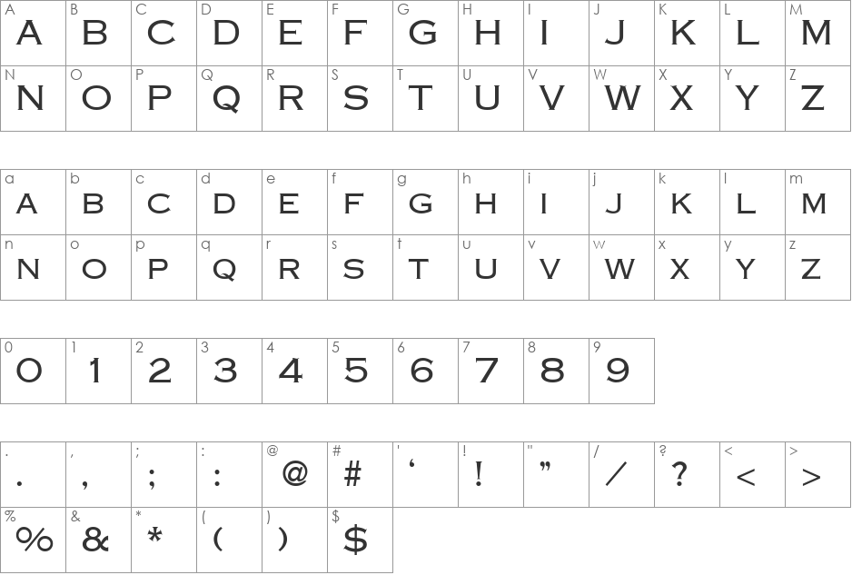 CopperDB font character map preview
