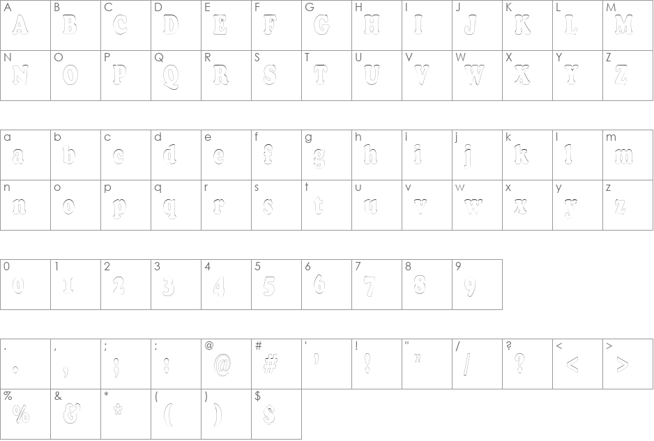 CopperfieldOutlineCondensed font character map preview