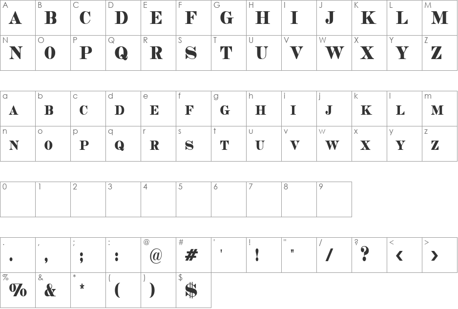 Copperhead Condensed font character map preview