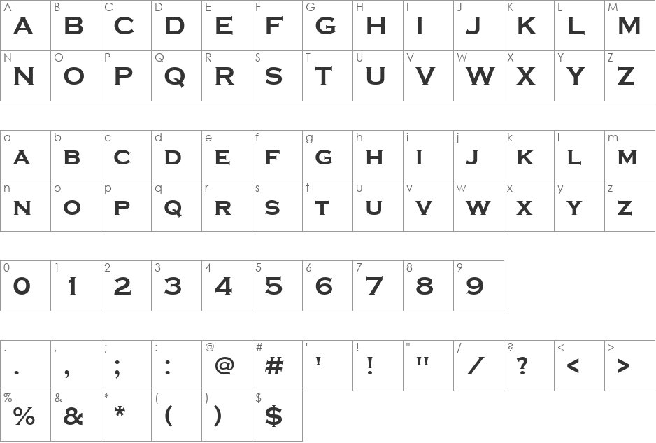Copperplate Becker Bold font character map preview