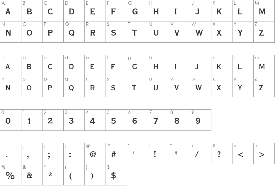 Copperplate Extra Condensed SSi font character map preview