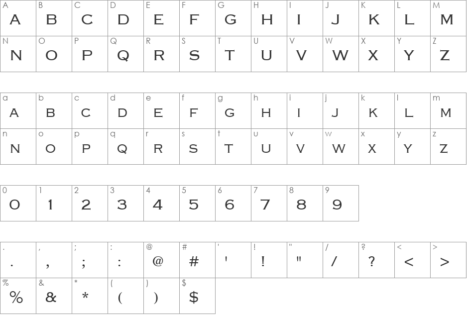 Copperplate Light SSi font character map preview
