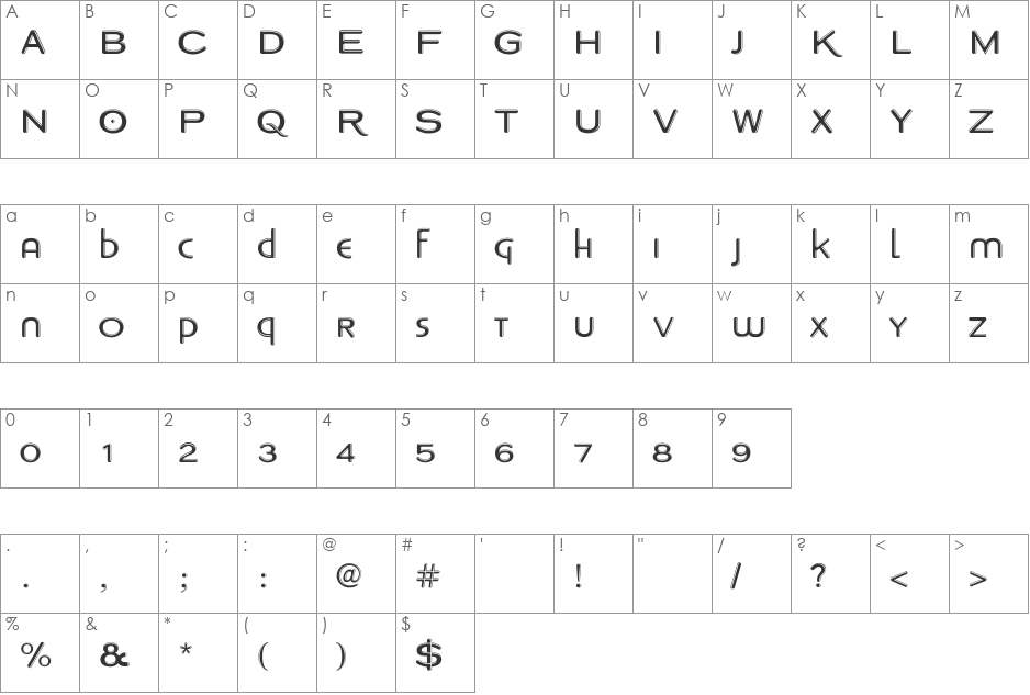 Copperplate Modern Plain Chrome font character map preview