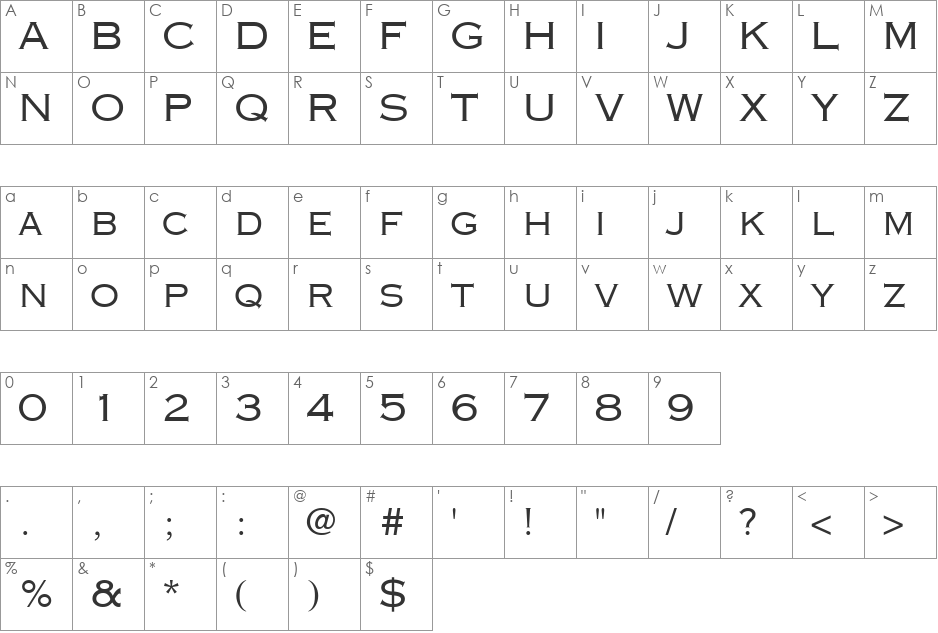 Copperplate SSi font character map preview