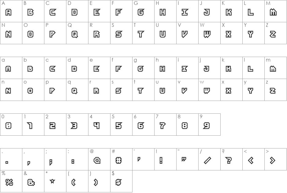 Alex Murphy Outline font character map preview