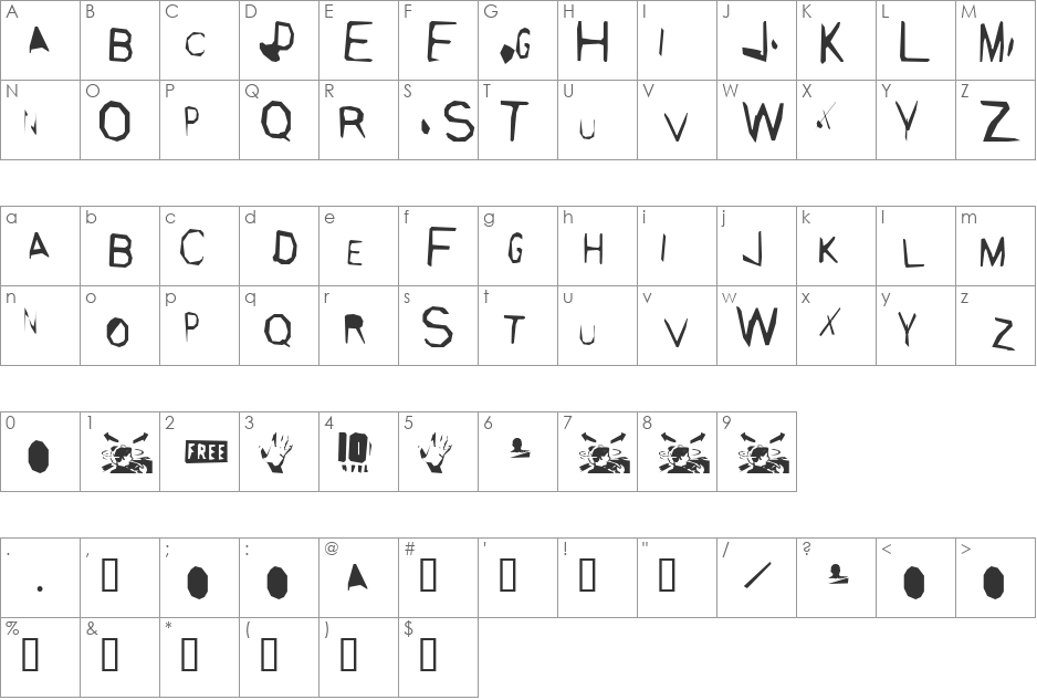 Copsucker font character map preview