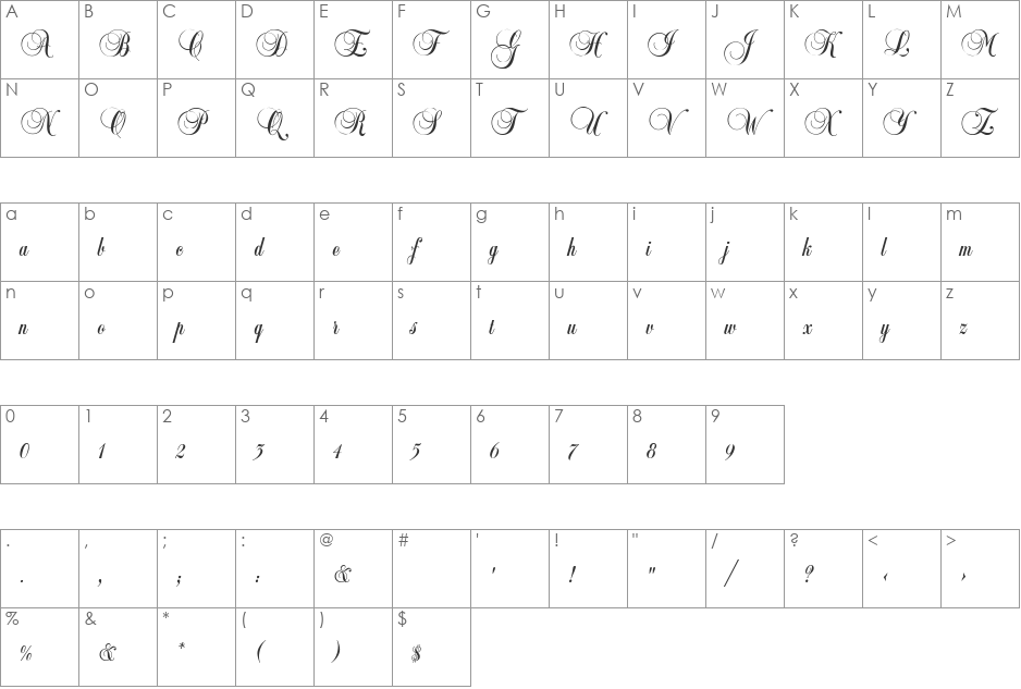 Copyist font character map preview
