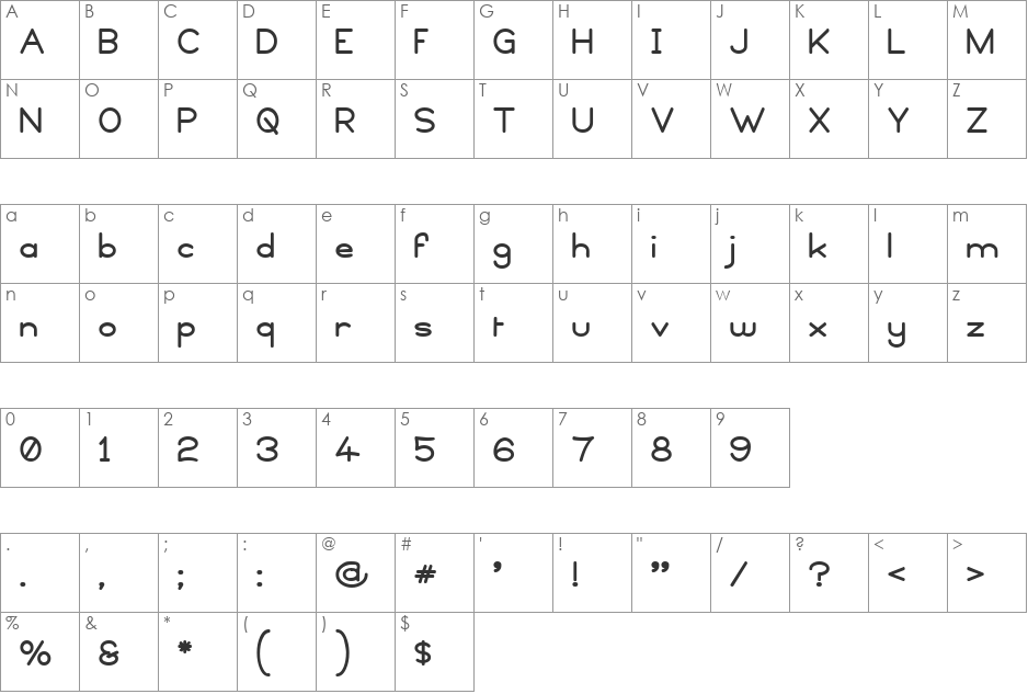 Copyright Violations font character map preview
