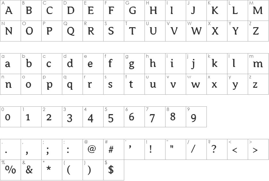 Copyshop font character map preview