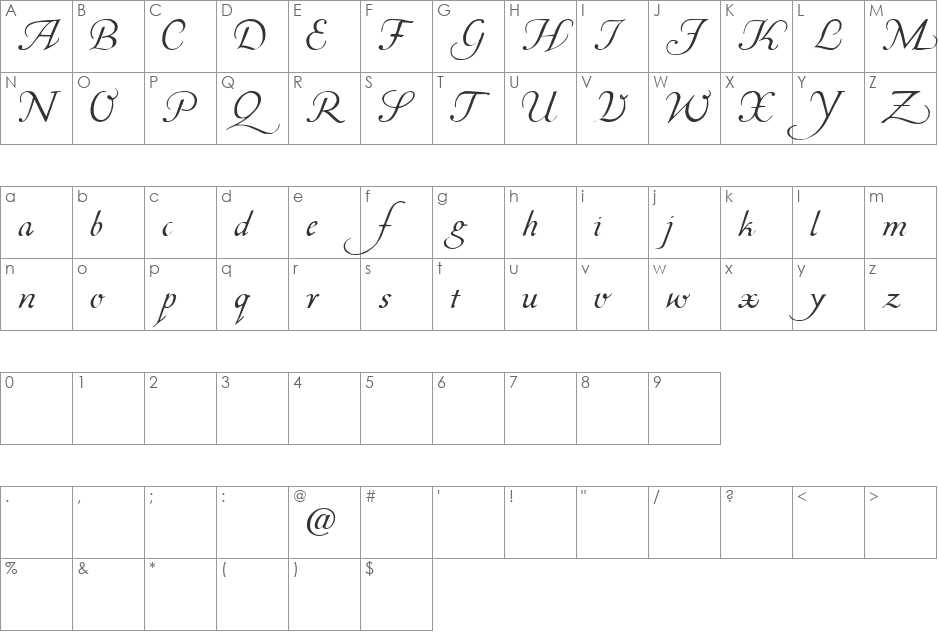 Corabael font character map preview