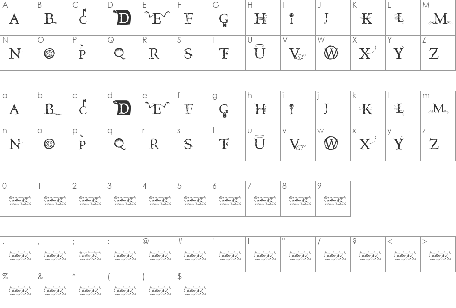 CoralineAZ font character map preview
