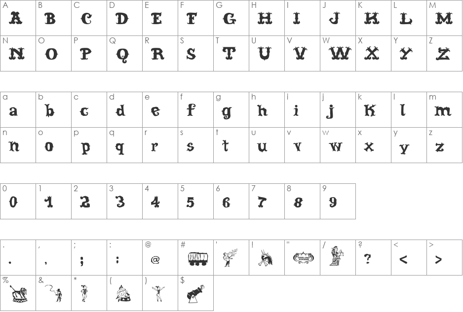 Cordel Circo Mambembe font character map preview