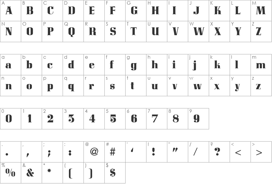 CordialHeavy font character map preview