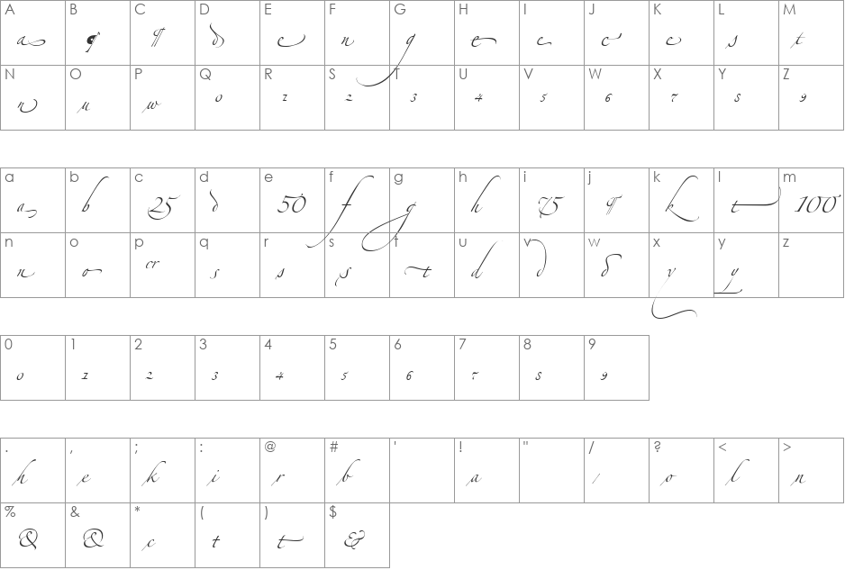 Alexandra Zeferino Ornamental font character map preview