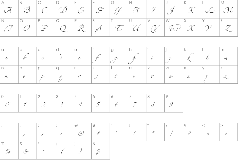 Alexandra Zeferino Three font character map preview