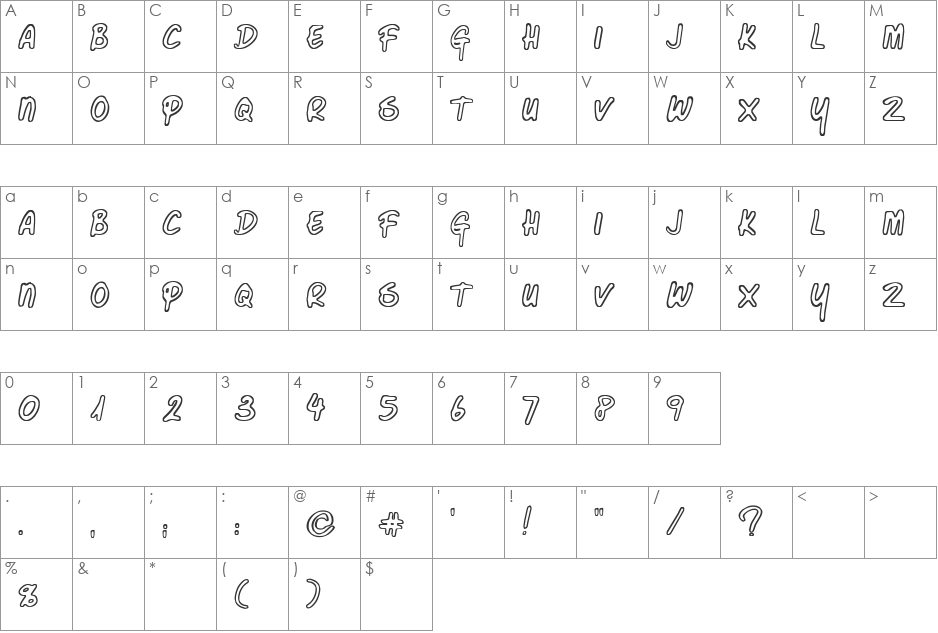 Corner Shop Chique font character map preview
