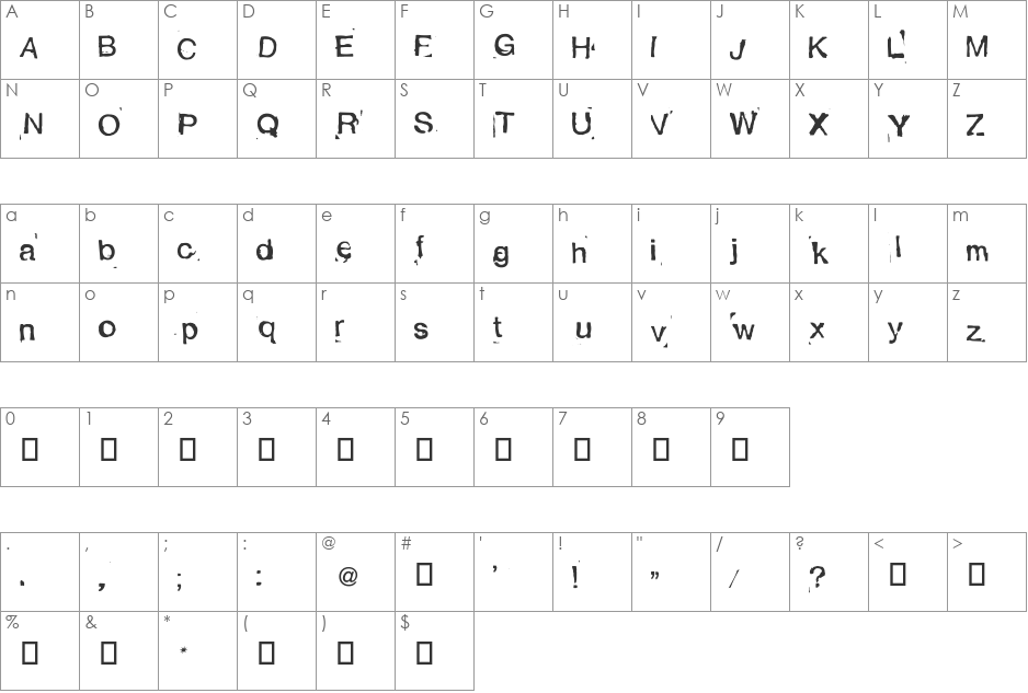 Alexandras Stempelkasten font character map preview