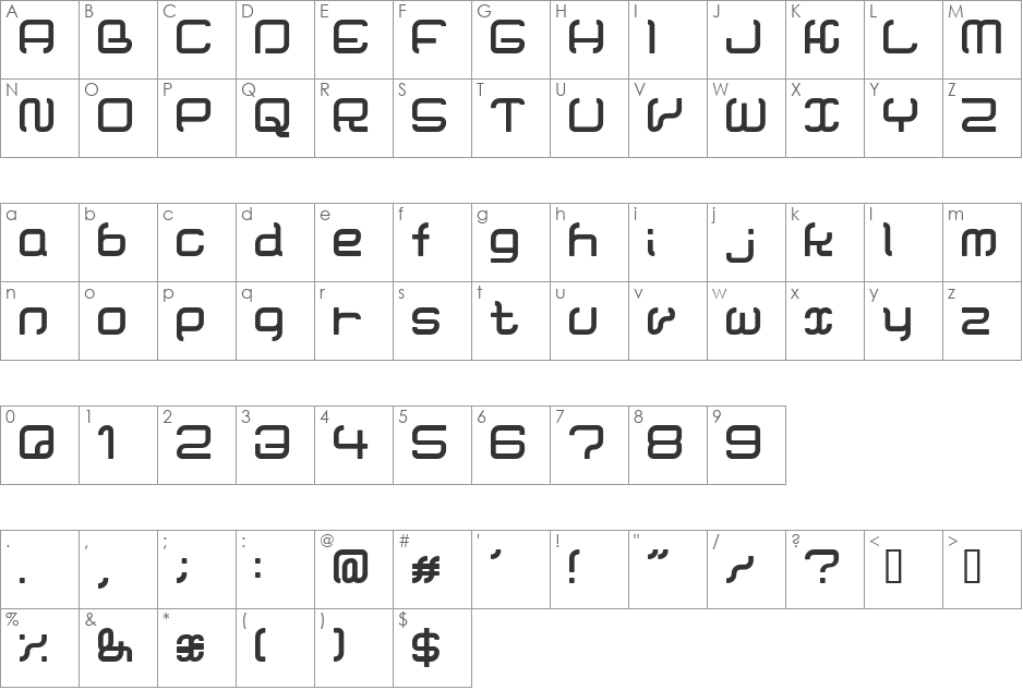 Cornering font character map preview
