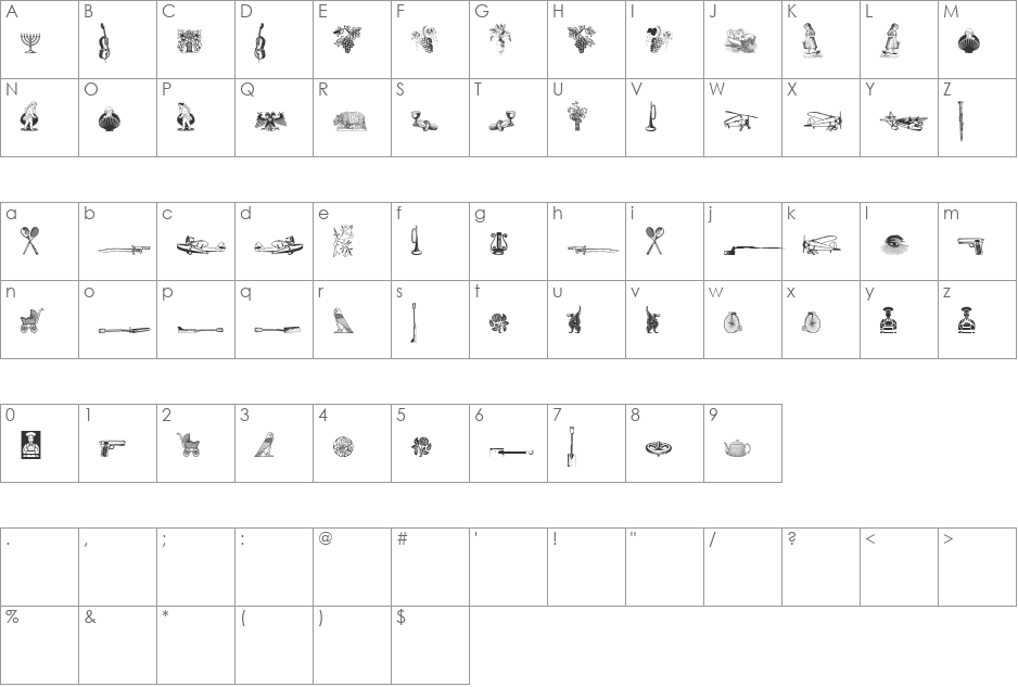 Cornucopia od Dingbats Six font character map preview