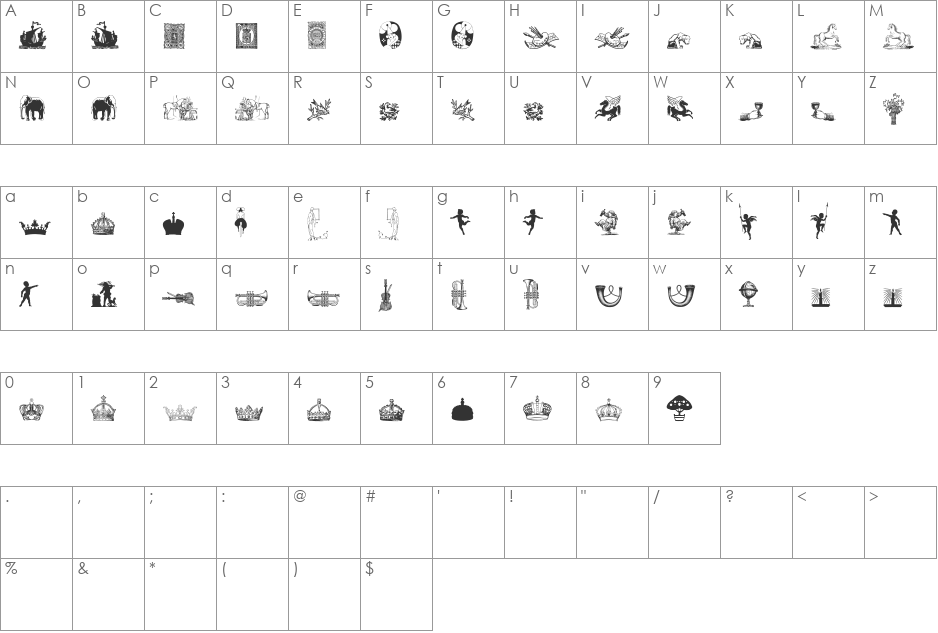 Cornucopia of Dingbates Five font character map preview