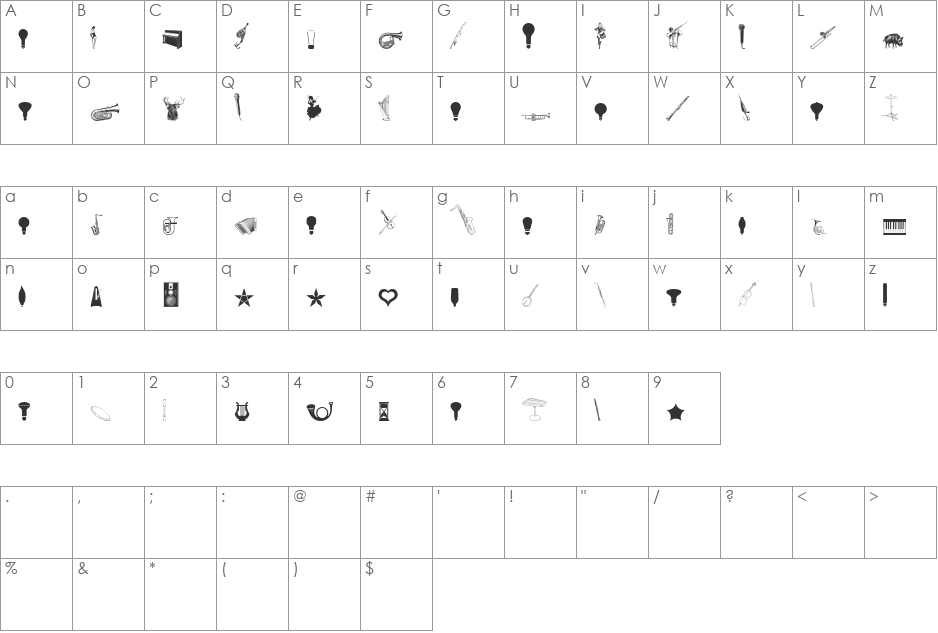 Cornucopia of Dingbats Eight font character map preview