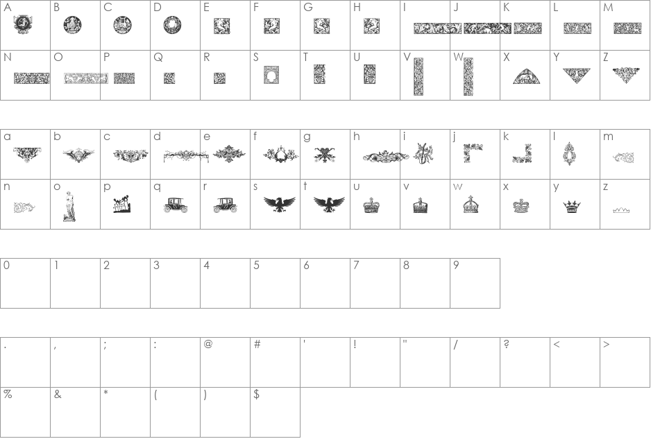 Cornucopia of Dingbats Four font character map preview