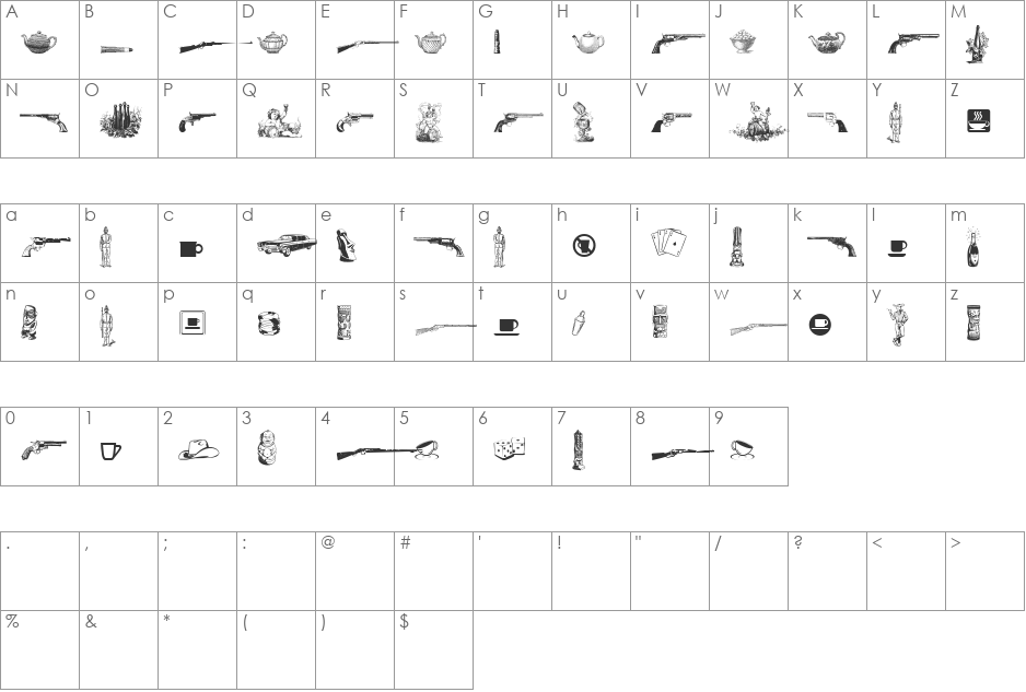 Cornucopia of Dingbats Seven font character map preview