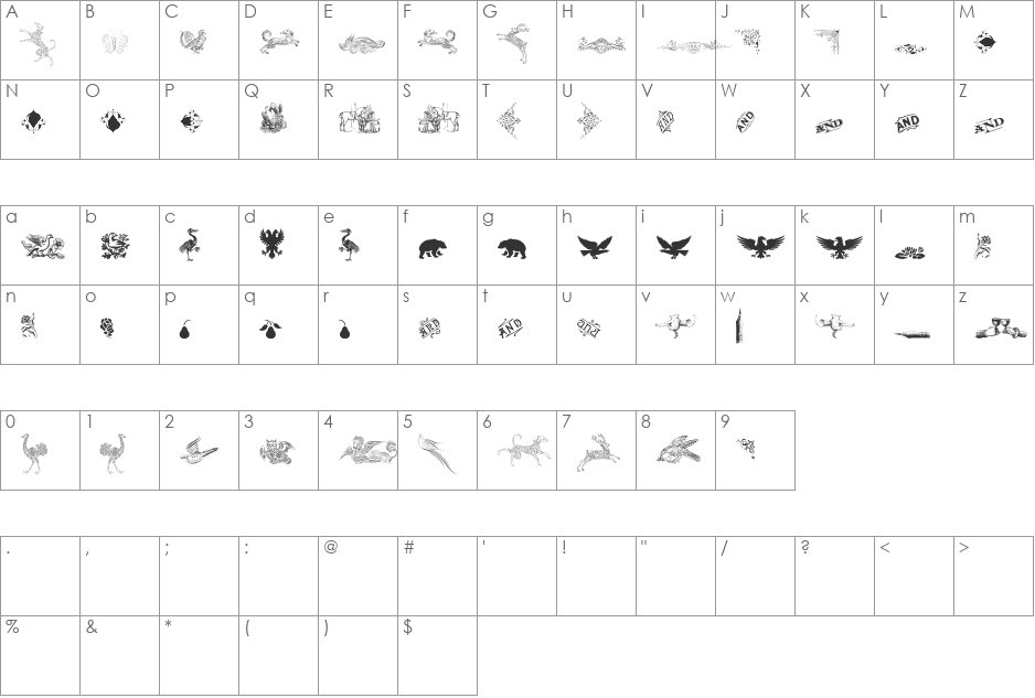 Cornucopia of Dingbats Three font character map preview