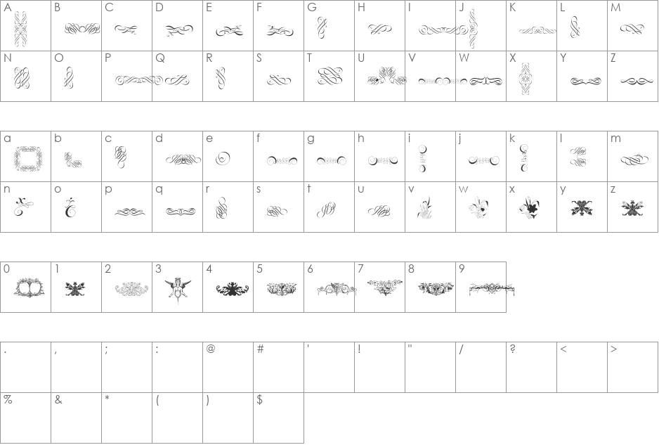 Cornucopia of Ornaments font character map preview