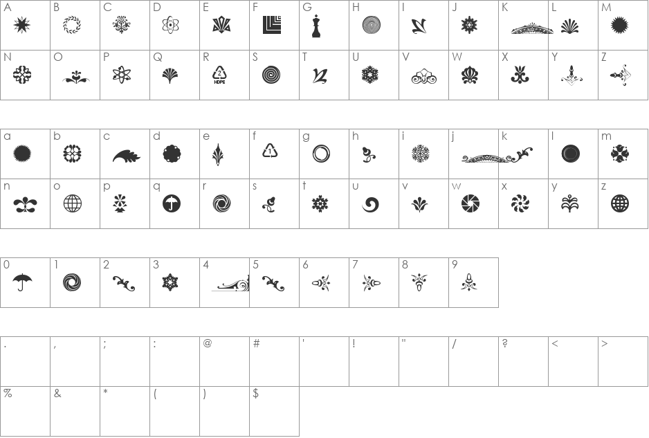 Cornucopia of Ornaments Four font character map preview