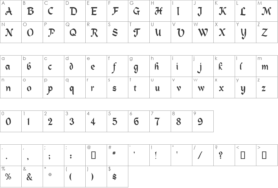 CornwallScript font character map preview