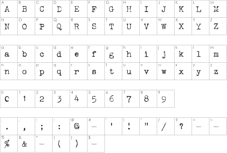Corona 3 Typewriter font character map preview
