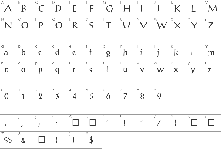 AlexAntiqua font character map preview