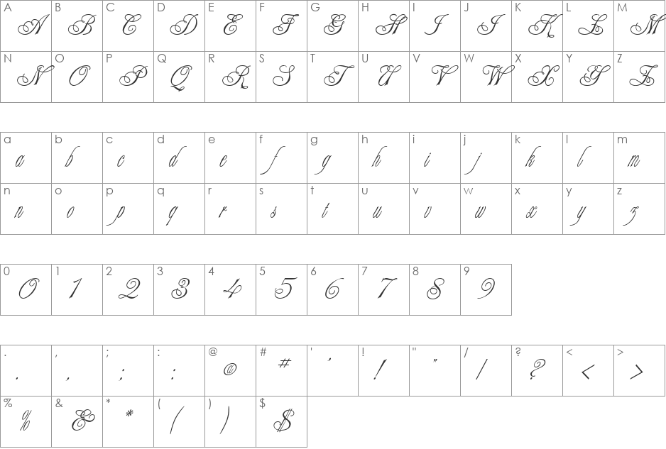 Alexei Copperplate font character map preview