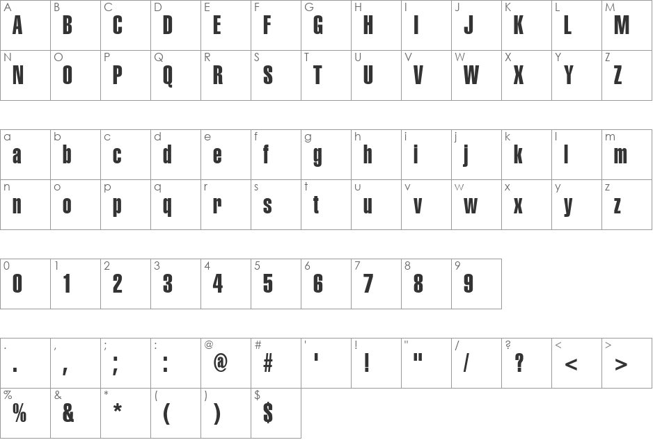 CorporateCompressedExtra font character map preview