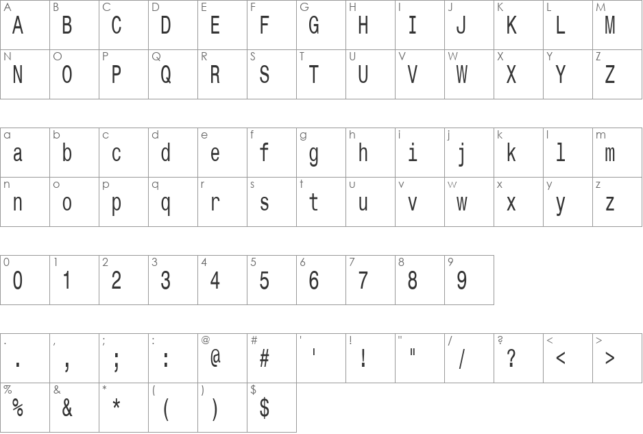 CorporateMonoCondensed font character map preview