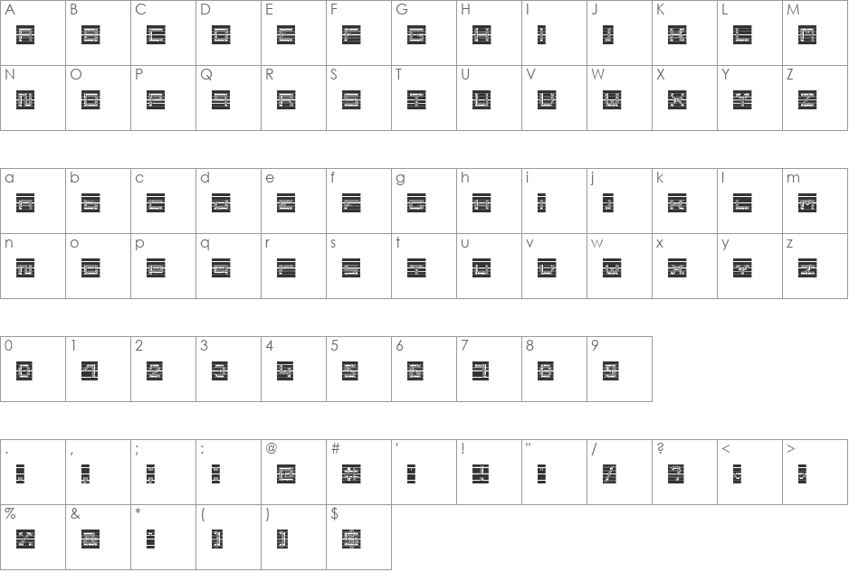 Corridors font character map preview