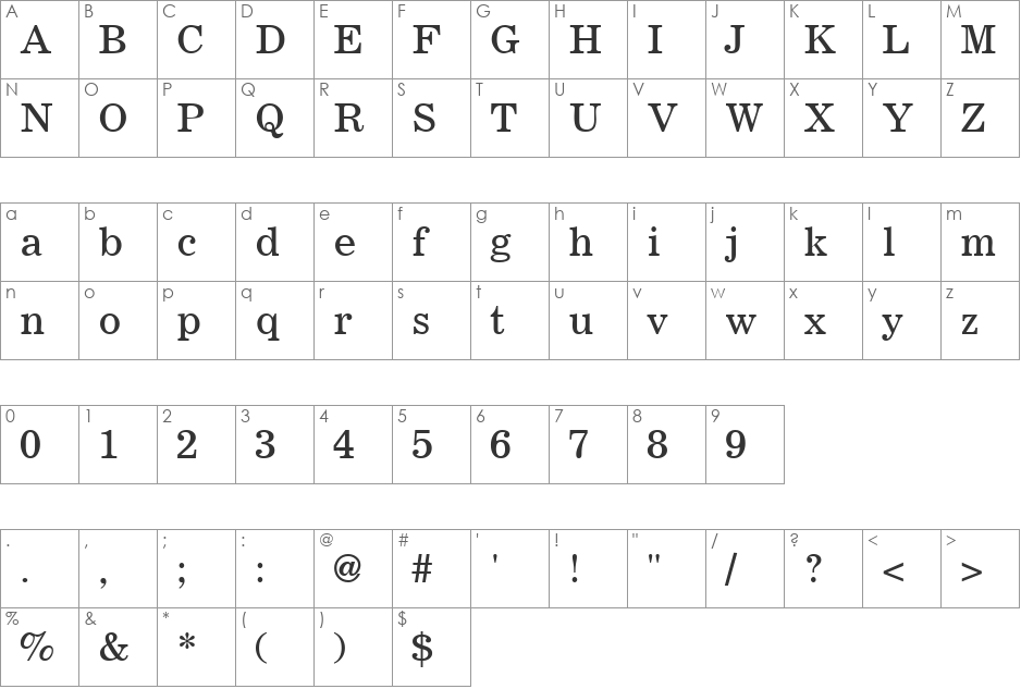 Corsair font character map preview