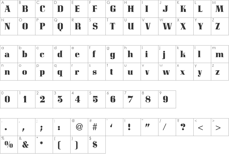 CorvetteDB font character map preview