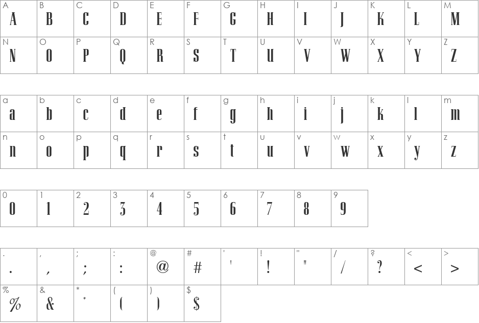 Corvinus Skyline ICG font character map preview
