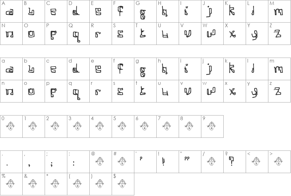 Cosine Katie font character map preview
