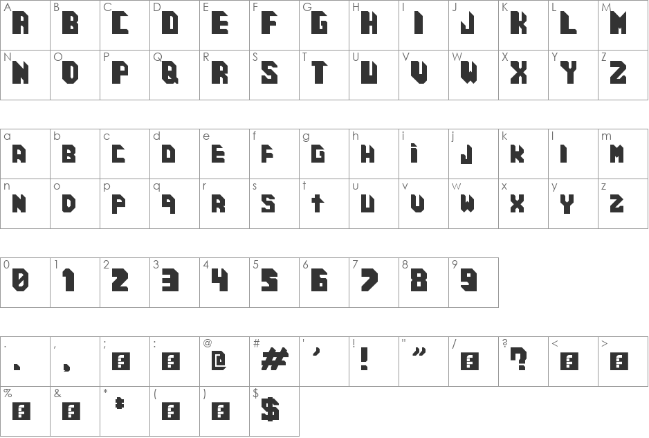 Cosmic Cube font character map preview