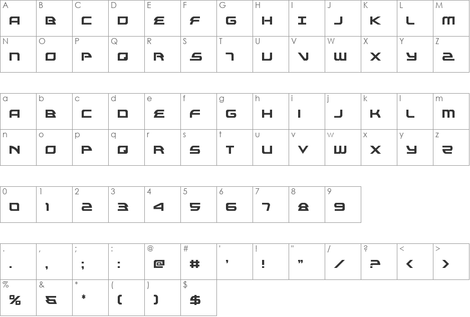 Alexis Condensed font character map preview