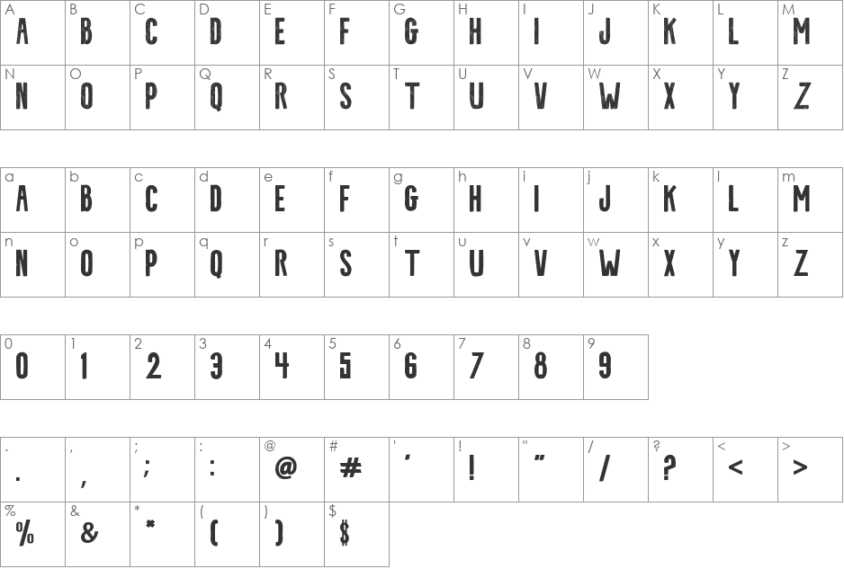 Cotte font character map preview