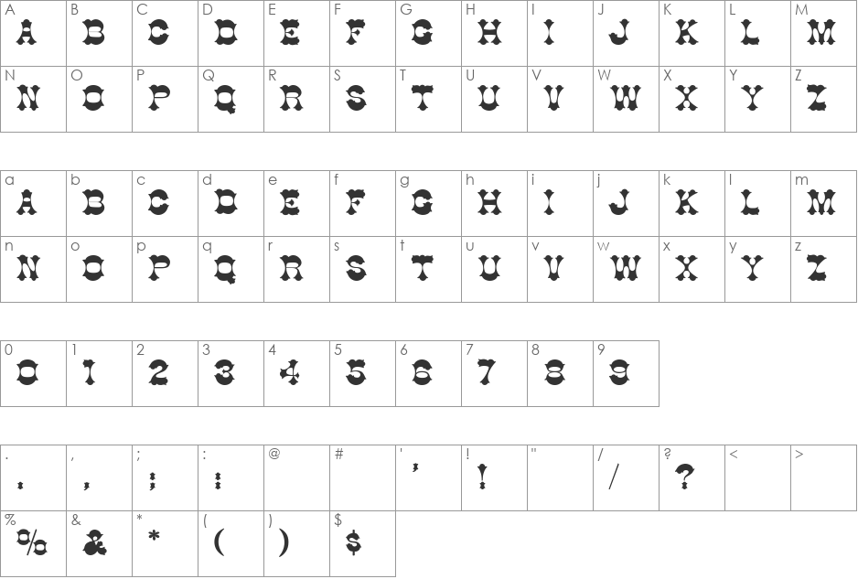 Cottonwood-Thin font character map preview