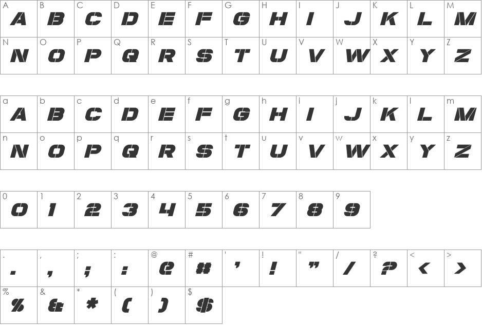 Coulson font character map preview