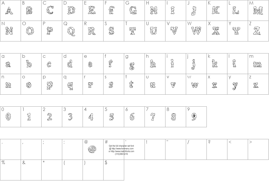 Coulures font character map preview