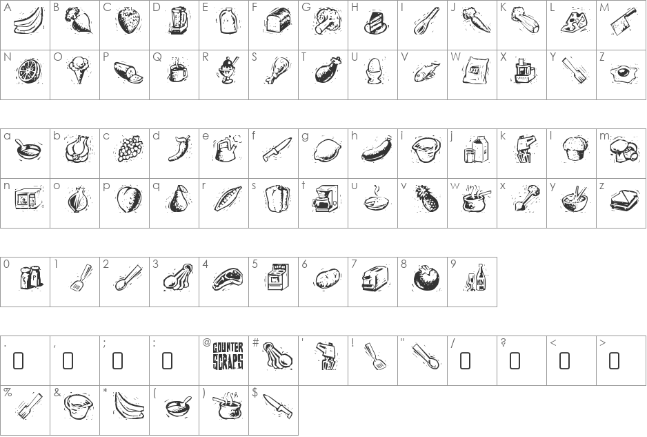 Counterscraps font character map preview