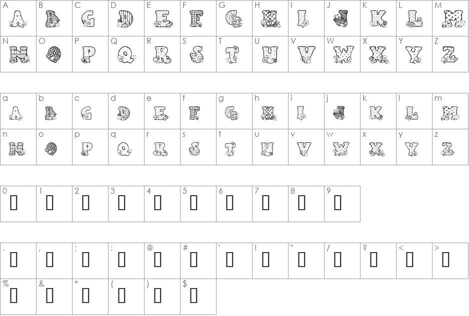 Country Button font character map preview