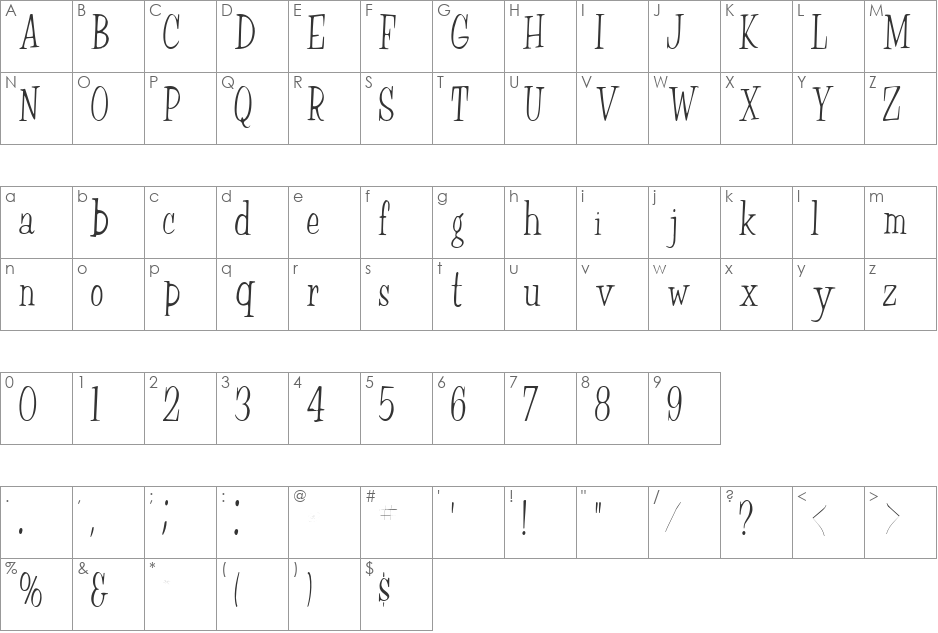 Countryside font character map preview